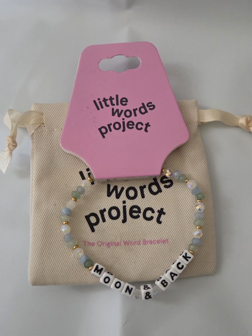 Little Words Project "Moon & Back" Beaded Bracelet w/ Pouch & Tag Gift Ready